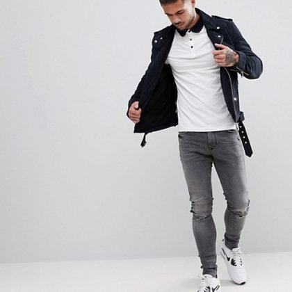 Best Quality Muscles Fit Polo With Shoulder Stripe In White QA-2296