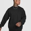 Black Basic Oversized Crew Neck Sweatshirt QA-2417