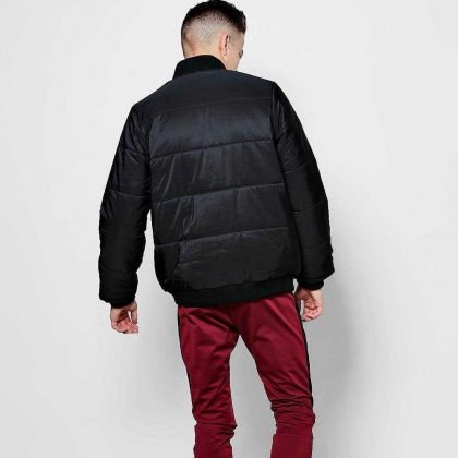 Black Quilted Jacket With Bomber Neck QA-2624