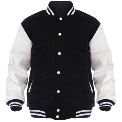 Black & White Wool & Leather College Letterman Jacket QA-2636
