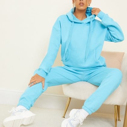 Bright Blue Oversized Drop Shoulder Hoodie Tracksuit QA-2252