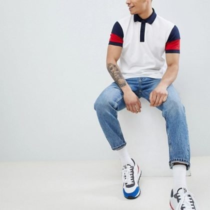 Custom Color Block Pique Polo Regular Fit In White QA-2299