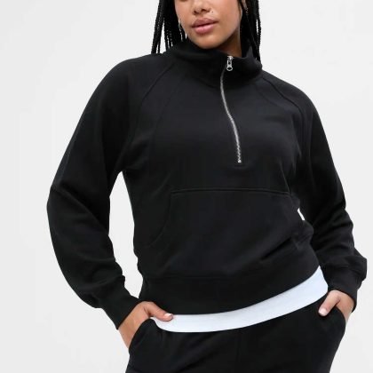 Custom Logo Women Cropped Half Zip Pullover Sweatshirt Tracksuit QA-2253