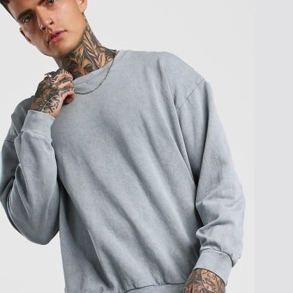 Custom logo Oversized Drop Shoulder Sweatshirt In Acid Wash QA-2418