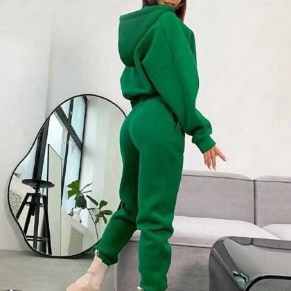 Drop Shoulder Crop Length Hoodie Jogger Set Tracksuit QA-2256