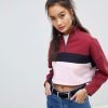 Girl Crop Sweatshirt With Half Zip And Blocks Stripe QA-2551