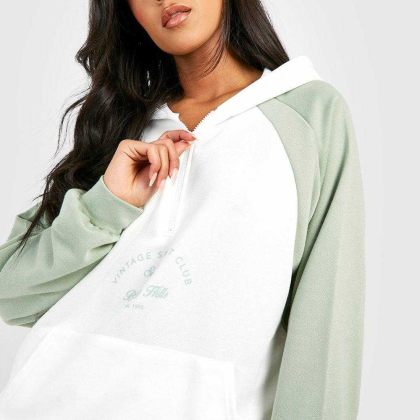 Half Zipper Contrast Raglan Customized Oversized Hoodie Tracksuit QA-2278