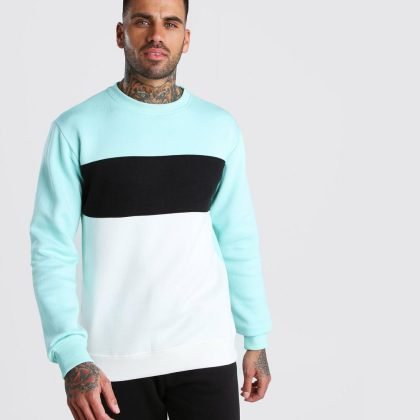 High Quality Custom Made Crewneck Color Block Men Sweatshirt QA-2432