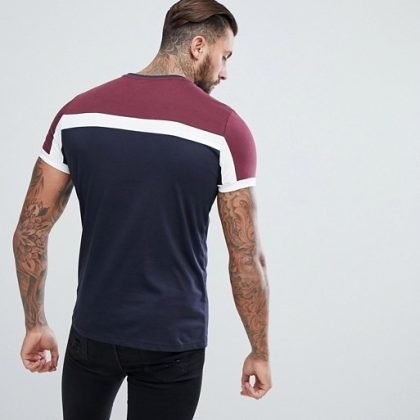 High Quality Navy Blue And Maroon T Shirt With White Stripes QA-2325