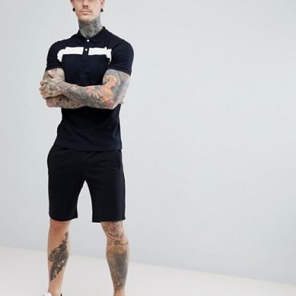 Latest Style White Panel Polo Shirt In Black QA-22104