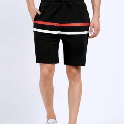 Most Popular Men Black Printed Striped Slim Fit Shorts QA-2470