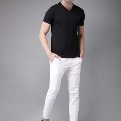 New Coming High Quality Black Solid V Neck T Shirt QA-2330