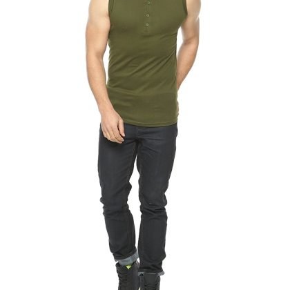 New Street Style Olive Green Sleeveless Round Neck Trendy T Shirt QA-2333