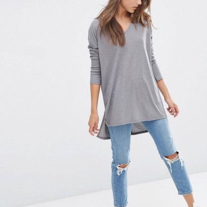 New Top With V Neck In Slouchy Rib QA-2590