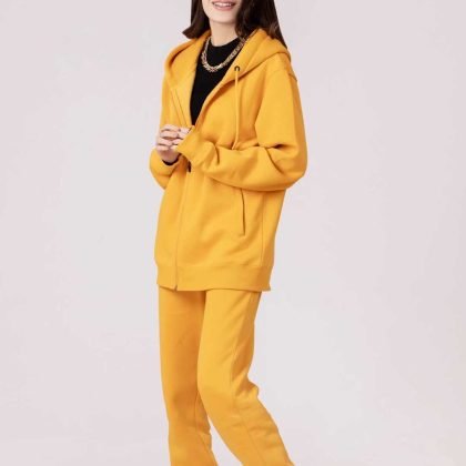 Oversized Custom Logo Mustard Drop Shoulder Zipper Hoodie QA-2245