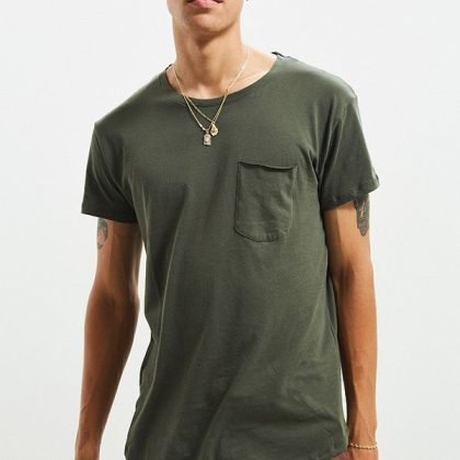 Wholesale Best Trendy Front Pocket Custom T Shirt Curved Hem QA-2340