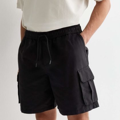 Wholesale Black Drawstring Tech Relaxed Fit Cargo Shorts QA-2476