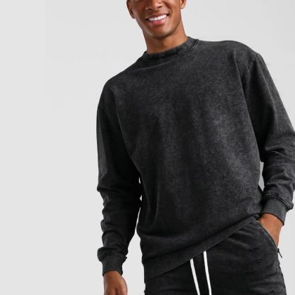 Wholesale Custom Lose Fit Men Crewneck Sweatshirt In Acid Wash QA-2421