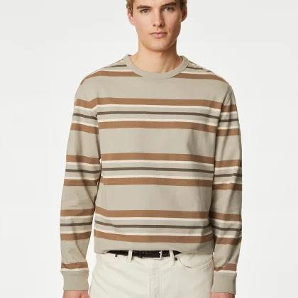 Custom Print Crewneck Striped Long Sleeve Shirt QA-2370