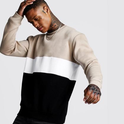 Wholesale Custom Print Taupe Color Block Sweatshirt For Men QA-2425