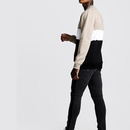 Wholesale Custom Print Taupe Color Block Sweatshirt For Men QA-2425