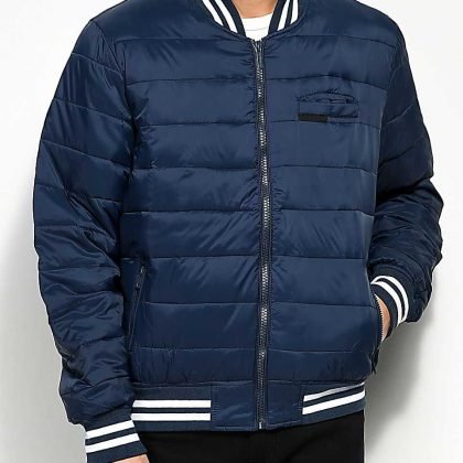 Wholesale Custom Puffer Navy Varsity Bomber Jacket QA-2633