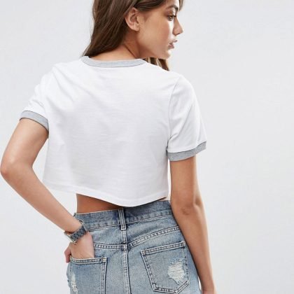 Wholesale Customized Lose Fit White Women Crop Top QA-2544