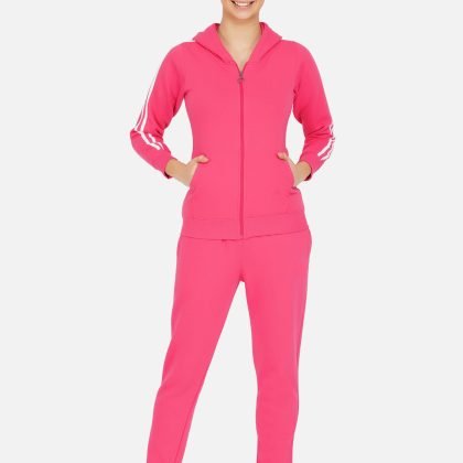 Winter Fleece Front Zipper Striped Women Hoodie Tracksuit QA-2273