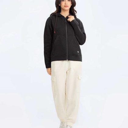 Women Custom Logo Black Color Zipper Hoodie QA-2247