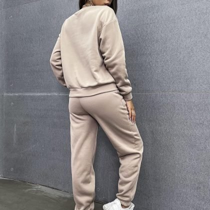 Women Custom Logo Drop Shoulder Sweatshirt Tracksuit QA-2264