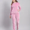 Women Velvet Pink Solid Full Sleeve Hooded Tracksuit QA-2276