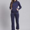 Women Purple Solid Stand Collar Zipper Tracksuit QA-2277