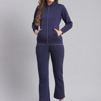 Women Purple Solid Stand Collar Zipper Tracksuit QA-2277