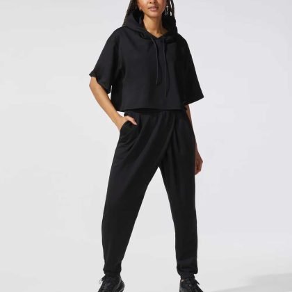 Women Wholesale Black Short Hoodie Tracksuits QA-2242