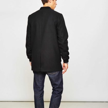 Wool Longline Custom Made Black Bomber Jacket QA-2647